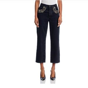 Frame Denim Black Cropped Jeans with Embellished Pockets